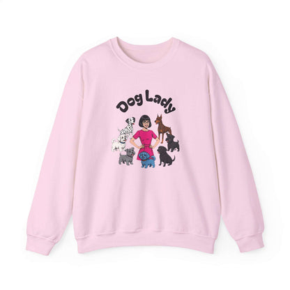 Cozy dog lady sweatshirt with embroidered pups on front