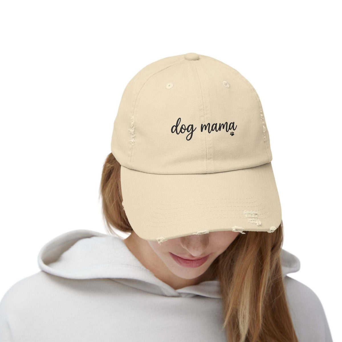 Dog mama distressed vintage cotton twill baseball cap with adjustable strap