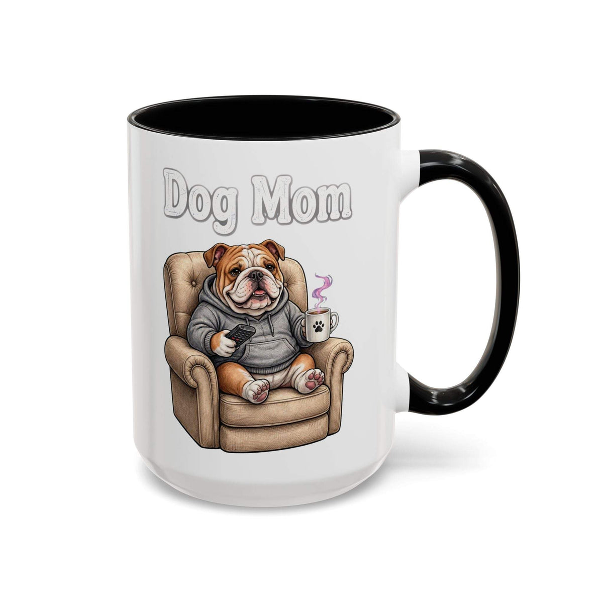 Dog Mom Mug with bulldog illustration and colorful handle