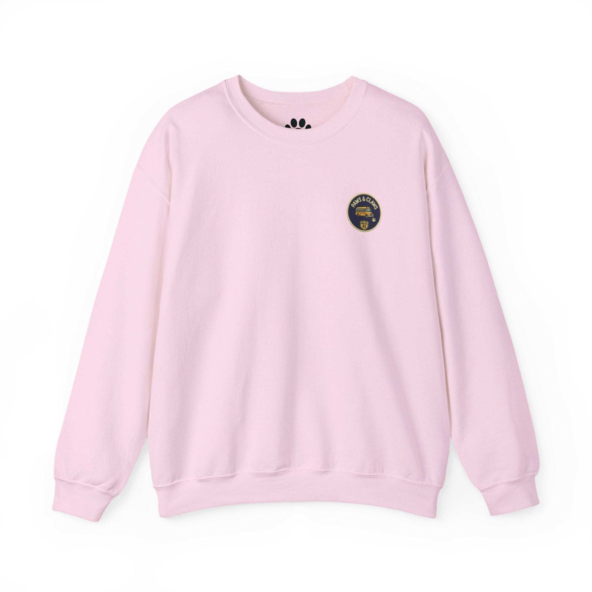 Dog school bus sweatshirt with whimsical dog breeds design