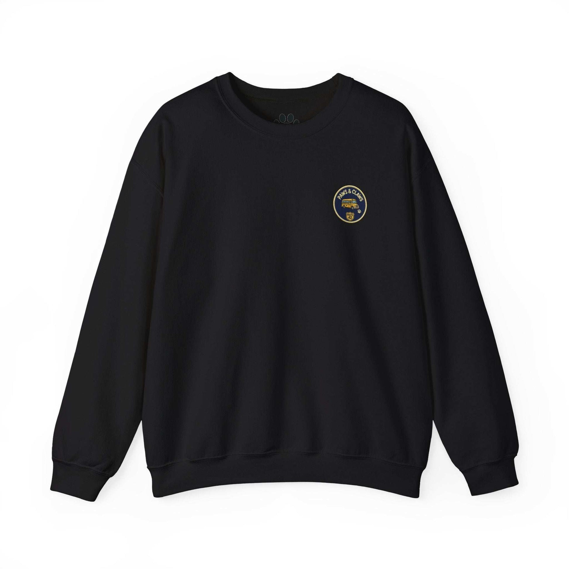Dog School Bus Sweatshirt featuring whimsical dog bus design with multiple breeds