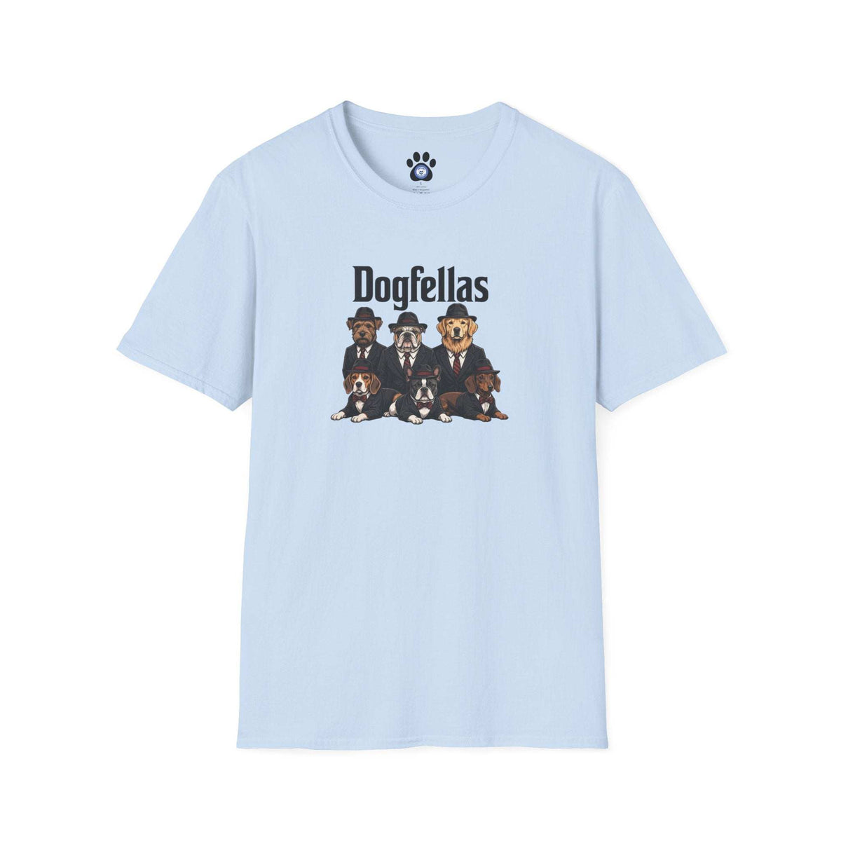 Dogfellas graphic t-shirt with mafia-themed dog design for dog lovers