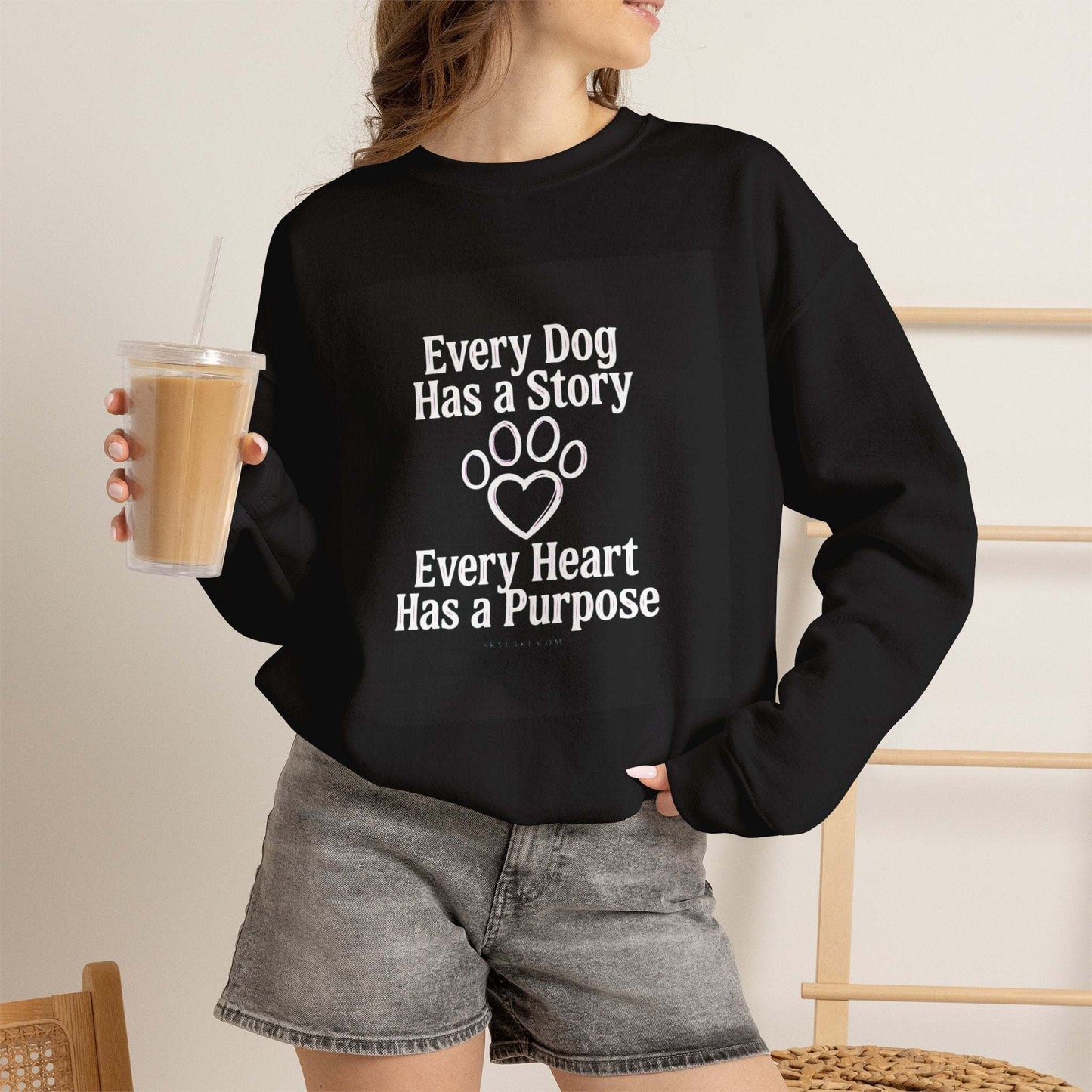 Unisex Every Dog Has a Story sweatshirt with paw print and message