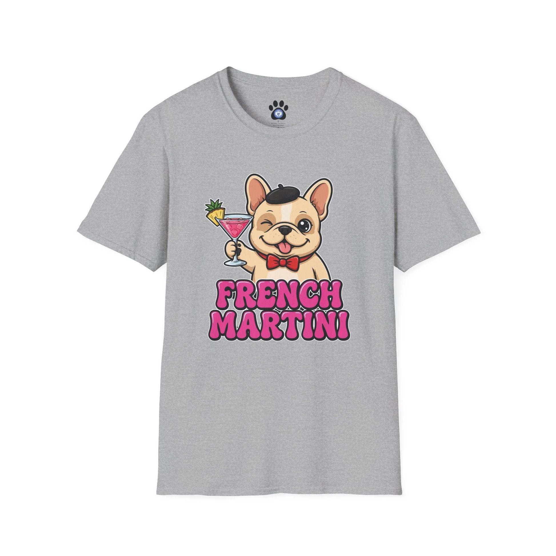 French Martini French Bulldog t-shirt with vintage dog holding martini glass illustration