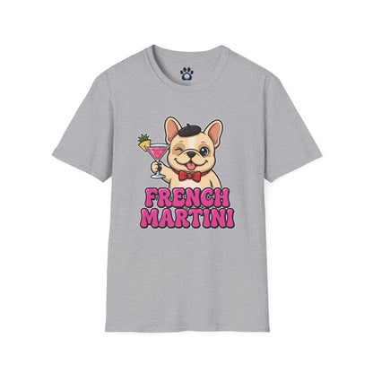 French Martini French Bulldog t-shirt with vintage dog holding martini glass illustration