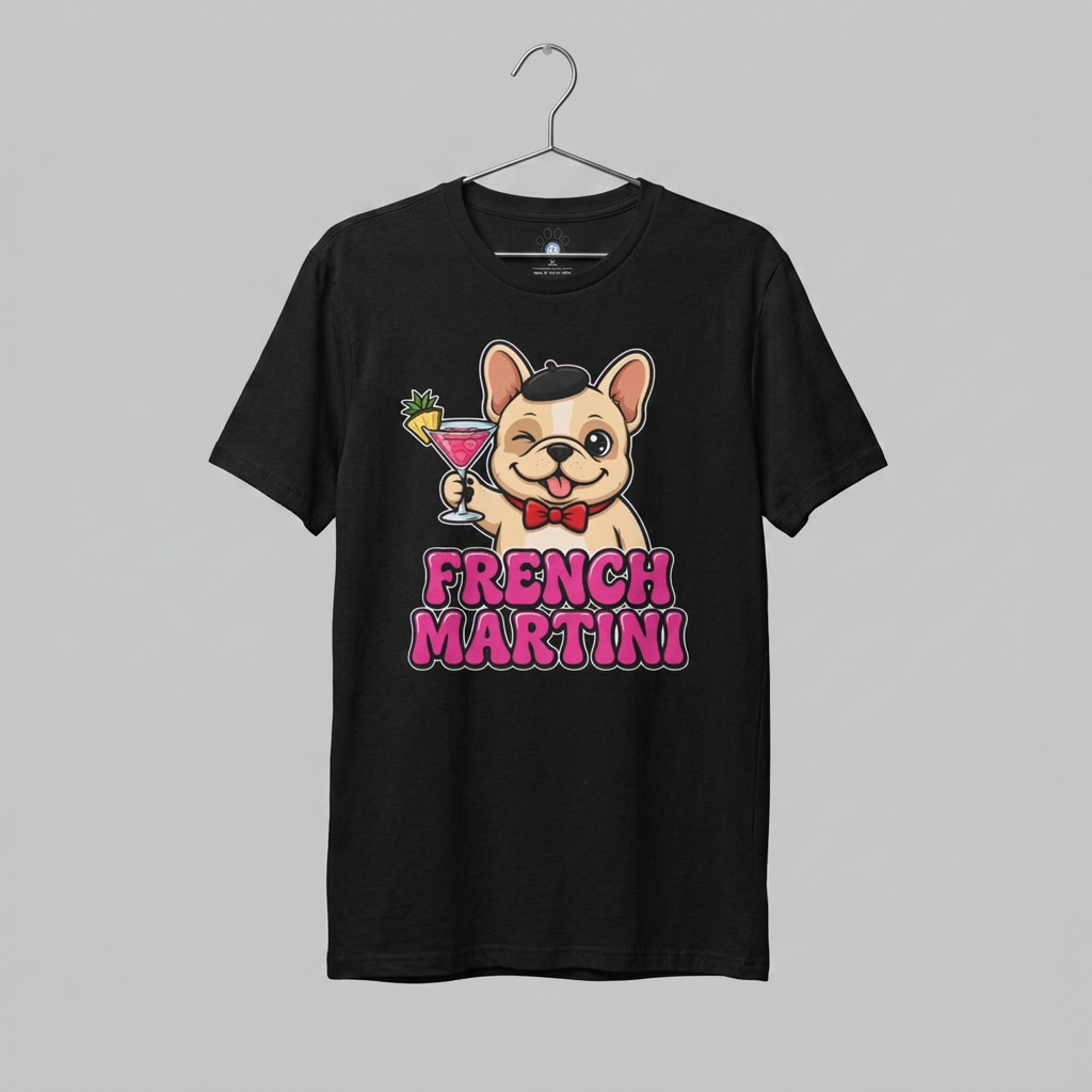 French Martini French Bulldog T-Shirt with vintage dog and martini graphic