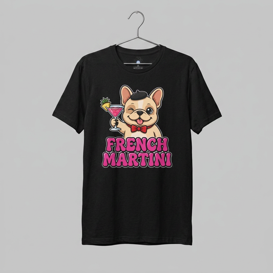 French Martini French Bulldog T-Shirt with vintage dog and martini graphic