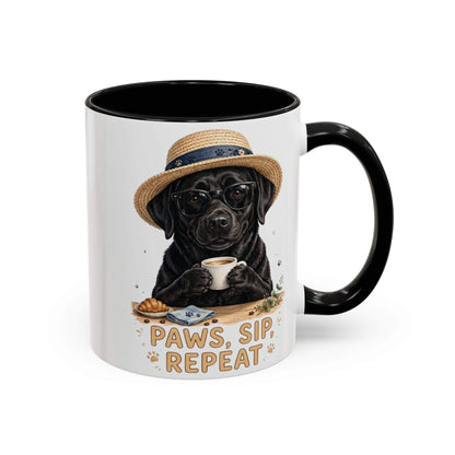 funny black lab coffee mug with colorful interior and playful dog design