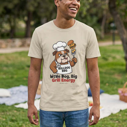 Funny bulldog BBQ shirt with chef hat and grilling slogan