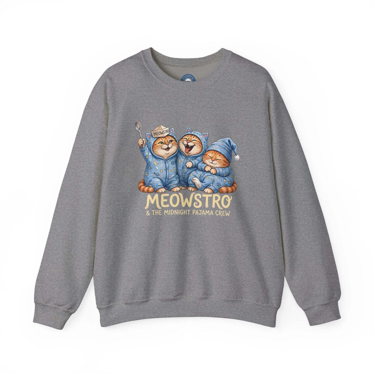 funny cat pajama sweatshirt with sleepy cats meowstro design