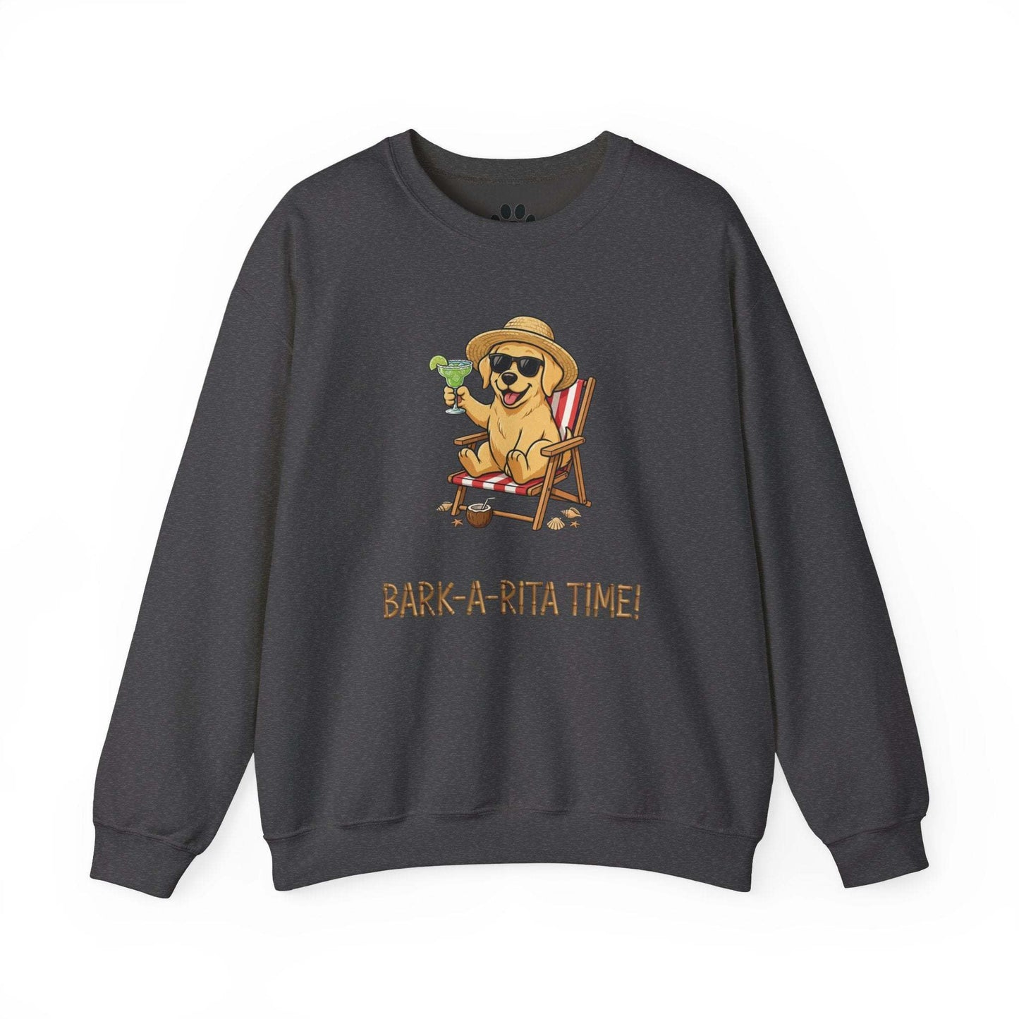 Funny dog wearing sunhat with margarita cartoon sweatshirt