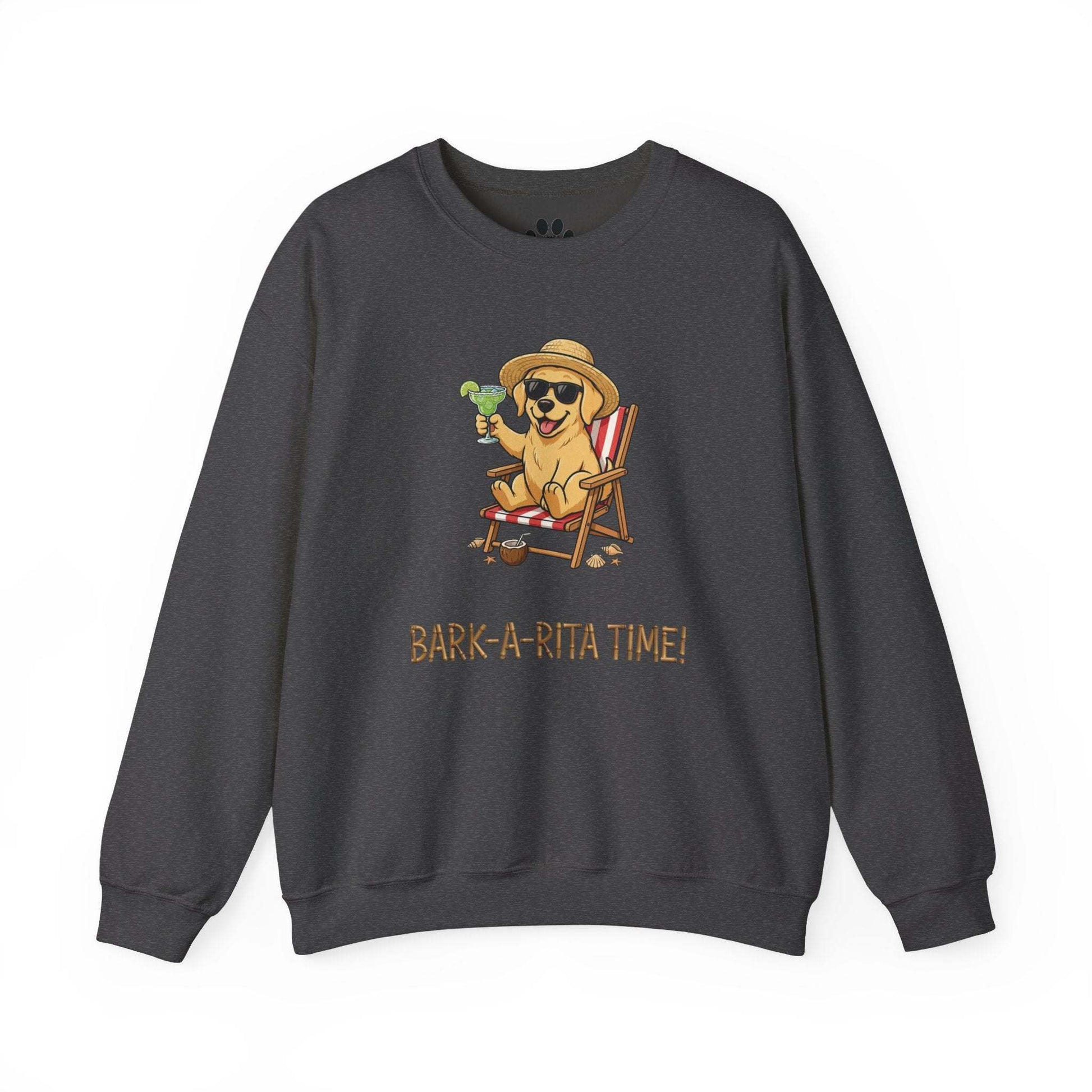 Funny dog wearing sunhat with margarita cartoon sweatshirt