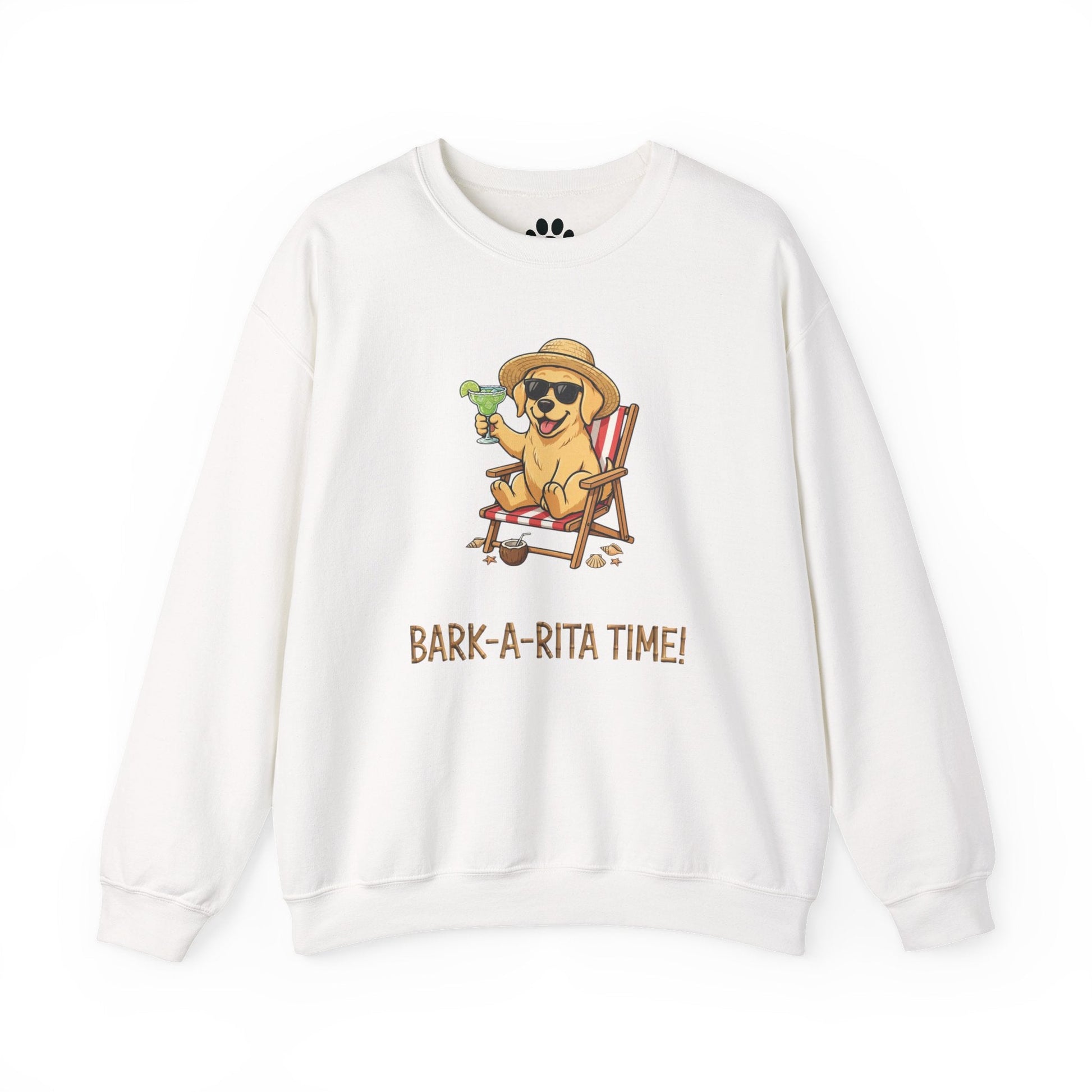 unisex funny dog margarita sweatshirt with cartoon dog and text bark-a-rita time