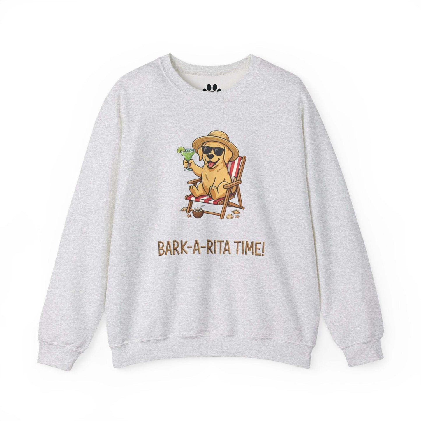 unisex funny dog margarita sweatshirt with cartoon sunhat dog and bark-a-rita time caption