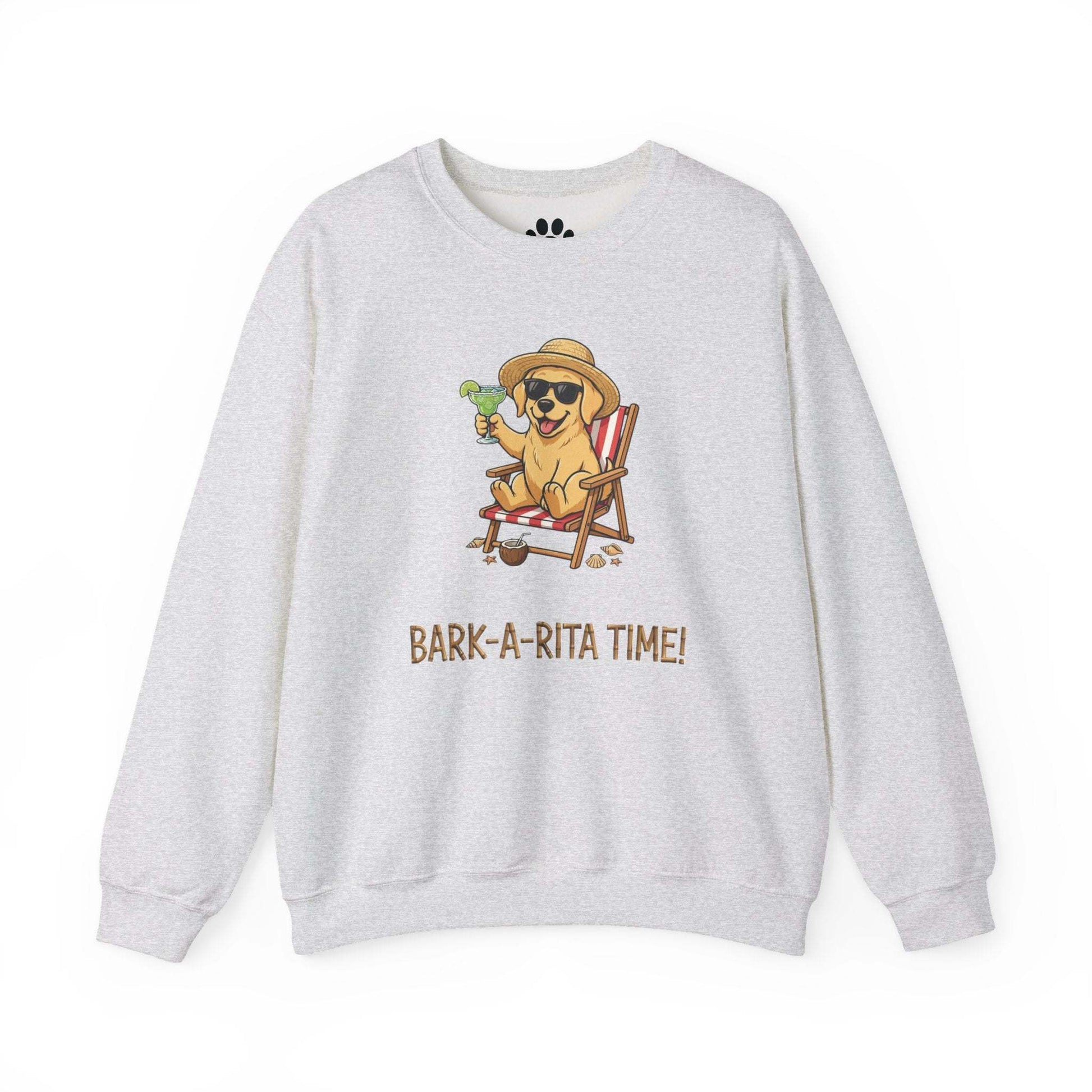 unisex funny dog margarita sweatshirt with cartoon sunhat dog and bark-a-rita time caption