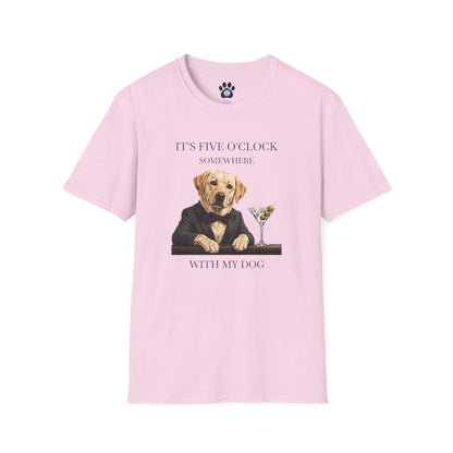 Funny dog tuxedo martini t-shirt with 5 o'clock slogan