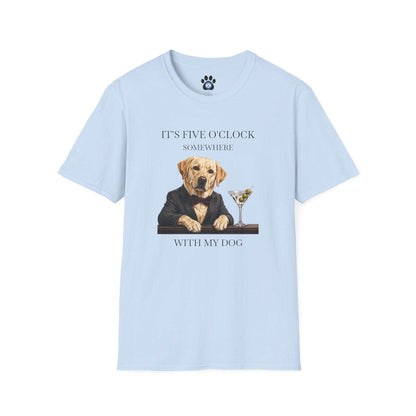 Funny unisex t-shirt with tuxedoed dog and martini print