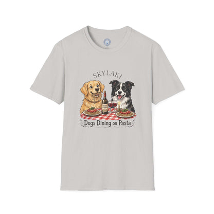 Funny dogs dining on pasta graphic t-shirt by Skylaki