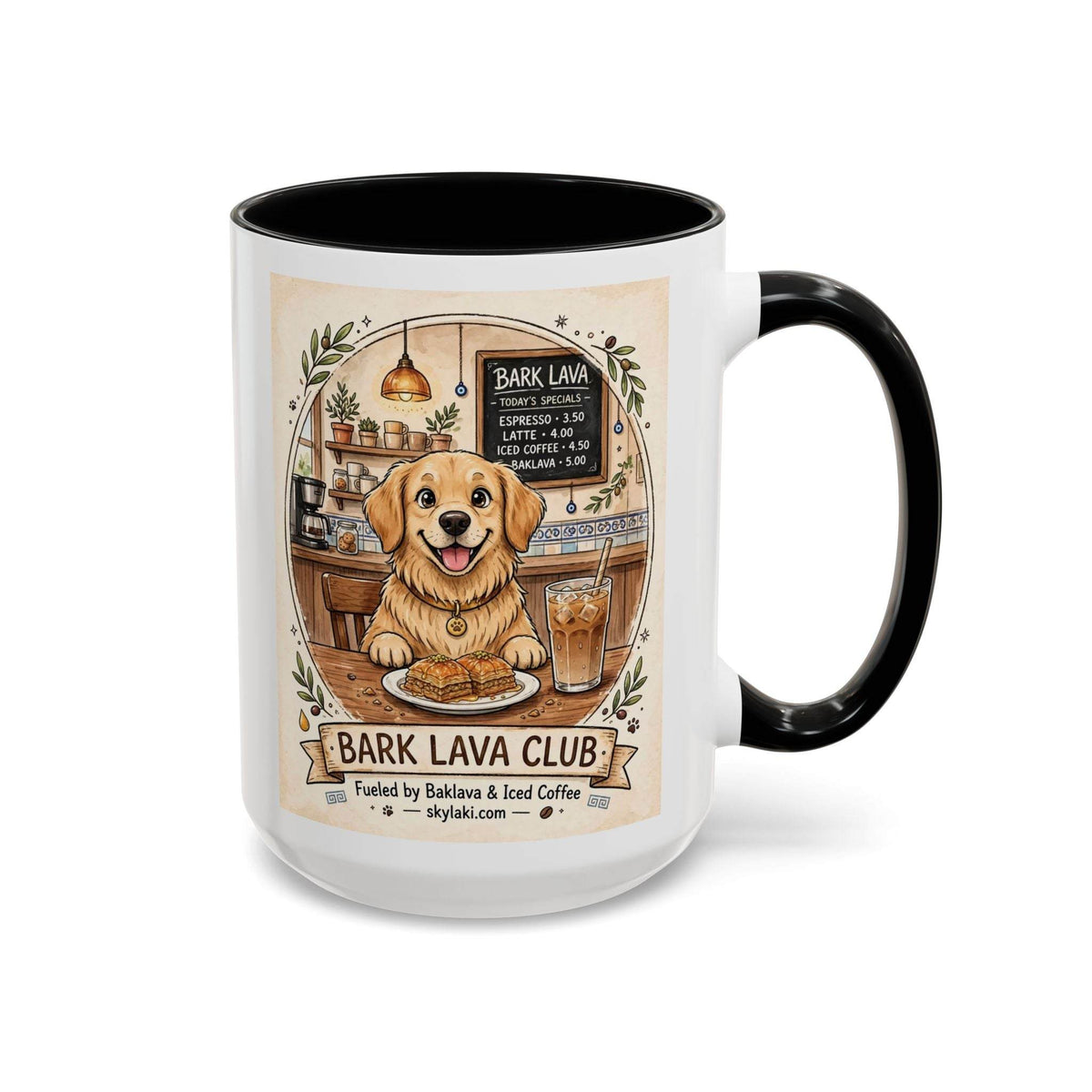 funny golden retriever coffee mug with colorful design