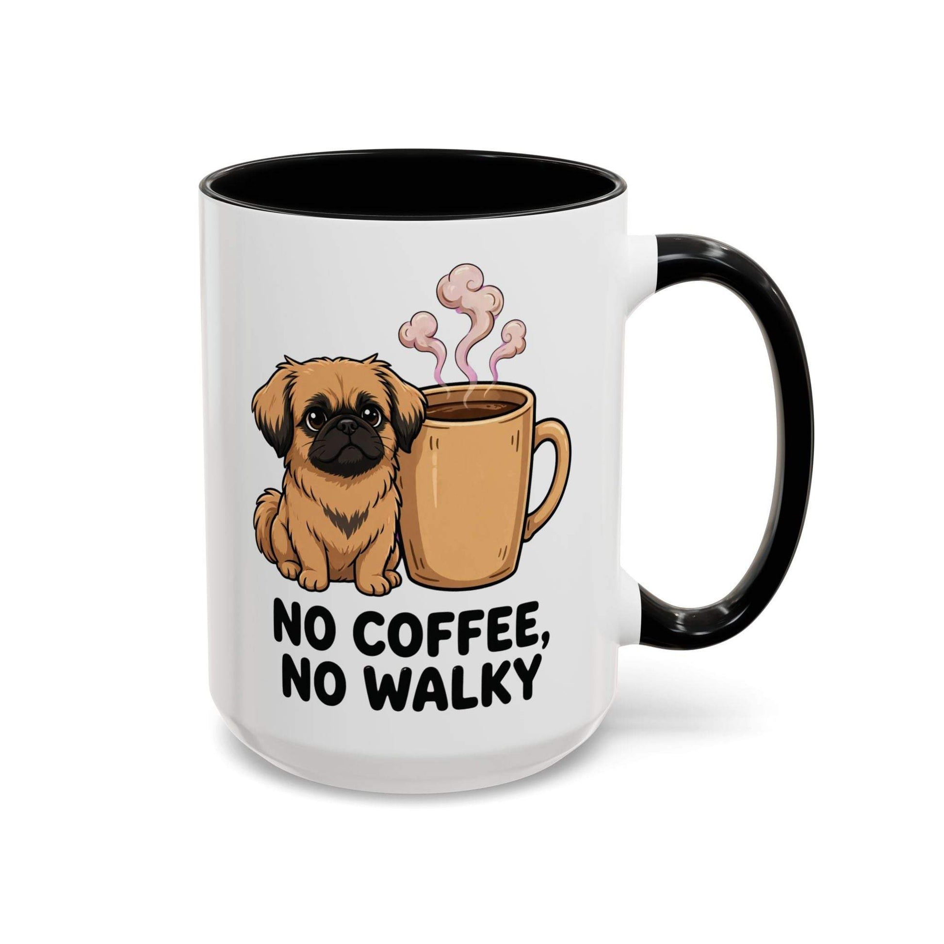 Ceramic funny Pekingese coffee mug with colored handle and glossy finish