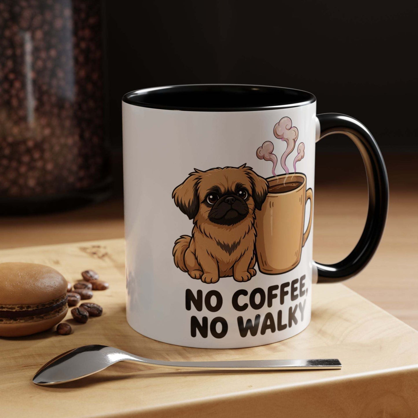 Funny Pekingese dog ceramic coffee mug with colorful handle