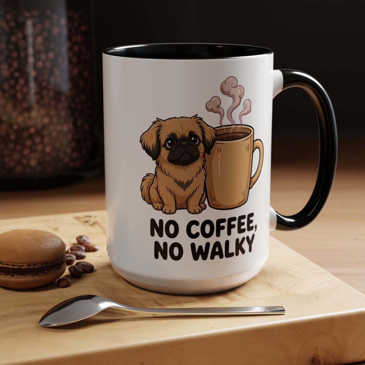funny pekingese ceramic coffee mug with colored handle