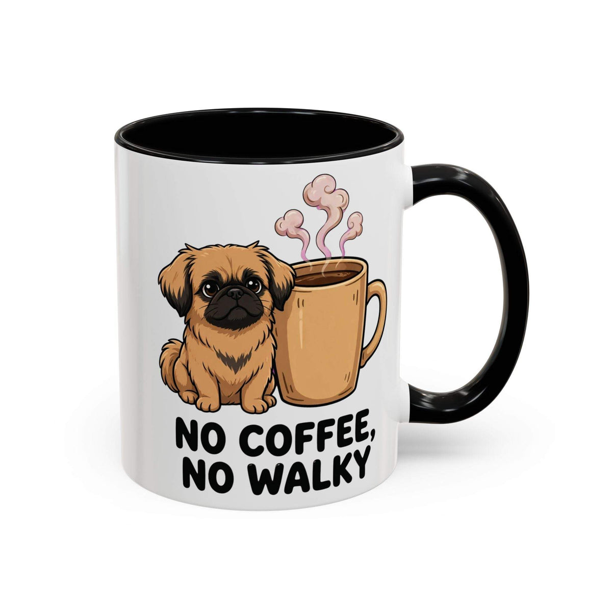 Funny pekingese coffee mug with colorful handle and glossy finish
