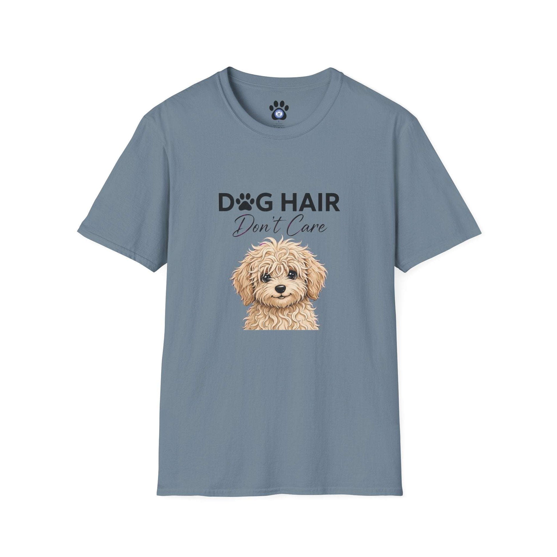 Goldendoodle dog hair don't care shirt with cute sketch graphic