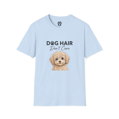 white goldendoodle dog hair don't care shirt with sketch dog graphic