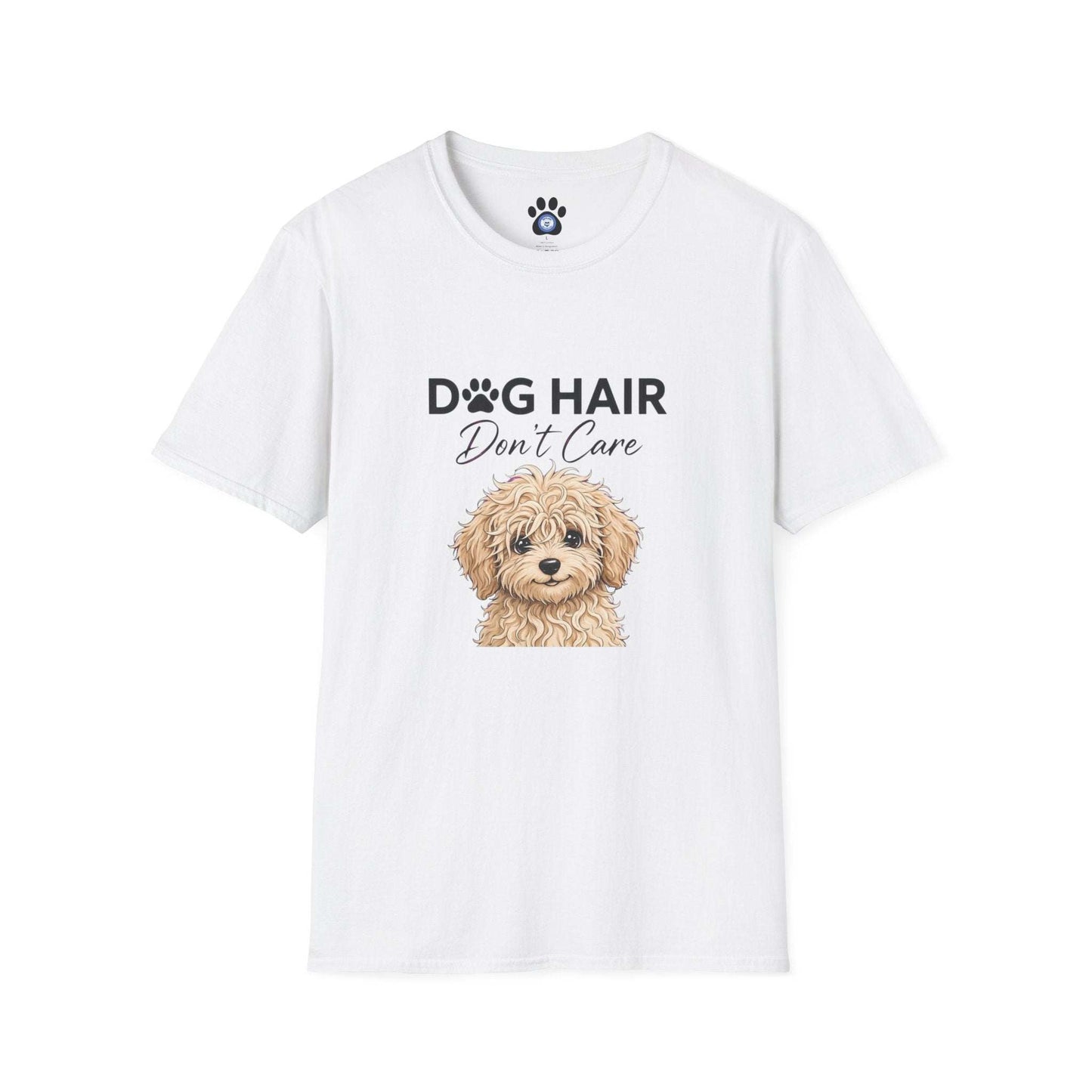 Goldendoodle dog hair don't care white graphic t-shirt