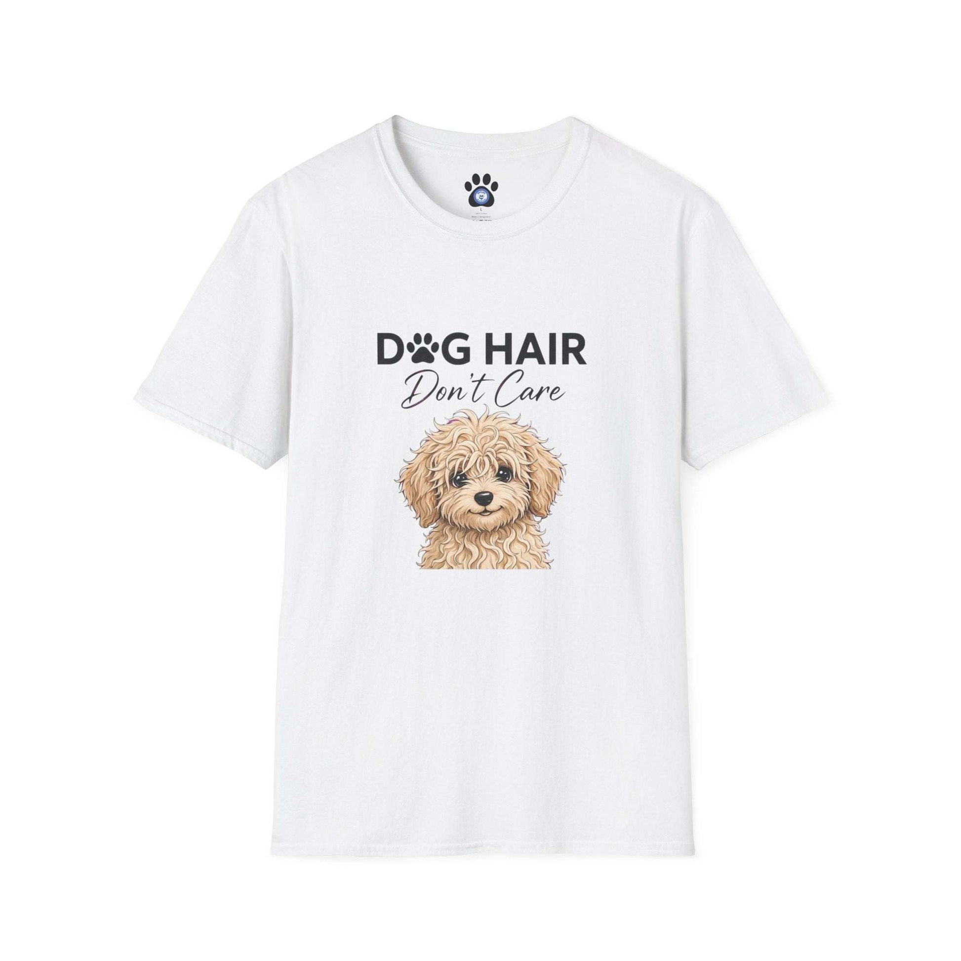 Goldendoodle dog hair don't care white graphic t-shirt