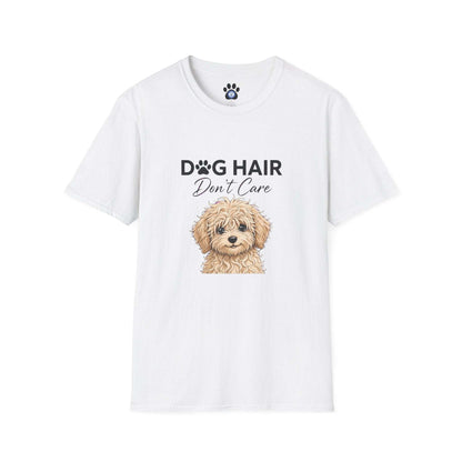 Goldendoodle dog hair don't care white graphic t-shirt