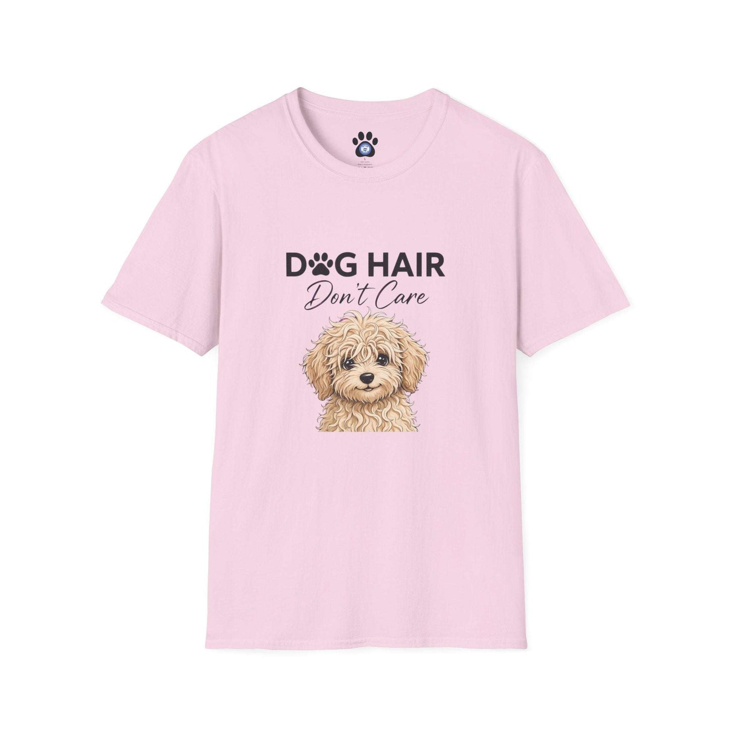 White Goldendoodle dog hair don't care shirt with sketch graphic