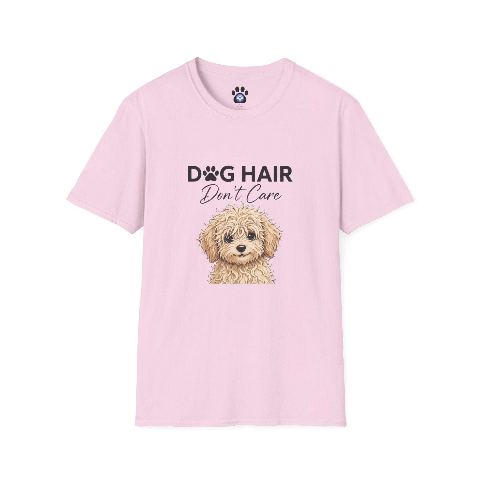White Goldendoodle dog hair don't care shirt with sketch graphic