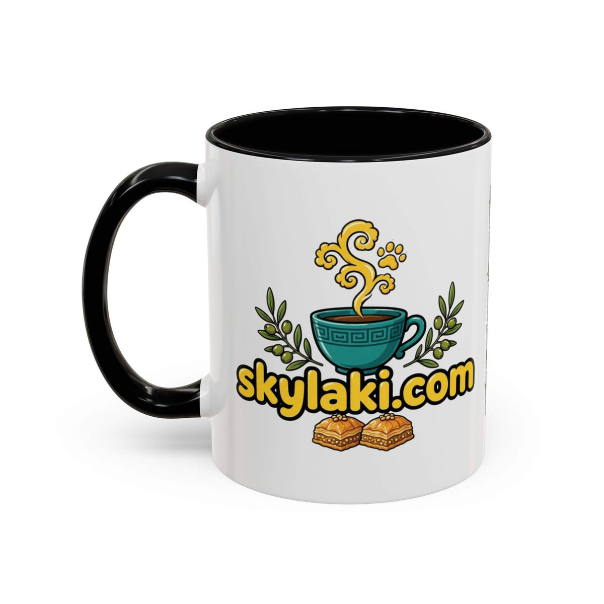 Greek Dog Coffee House Skylaki ceramic coffee mug with colored handle