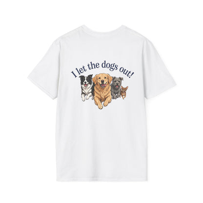 Unisex funny I let the dogs out dog lover t-shirt with paw print design
