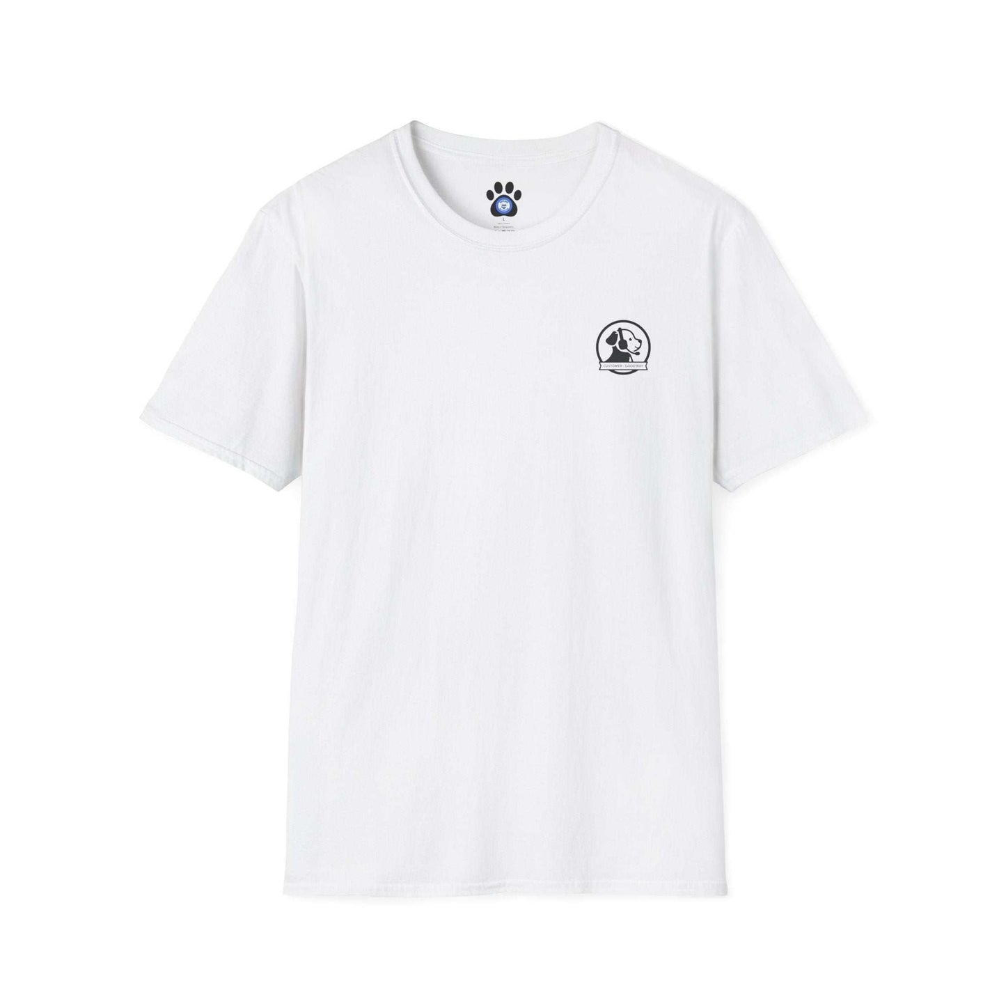 Manager of Morale and Snack procurement lightweight cotton tee with dog emblem