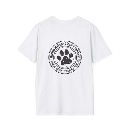 Manager of Morale and Snack procurement lightweight cotton shirt with dog emblem