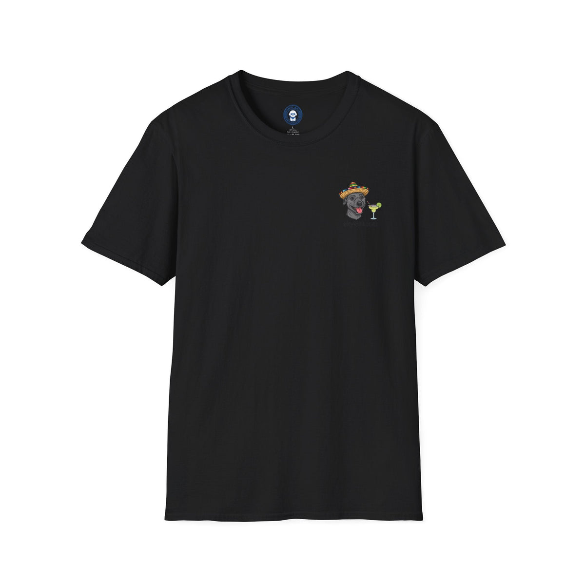 Margarita Monday Dog Shirt in black cotton with a short-sleeve crew neck and small dog-and-margarita chest graphic