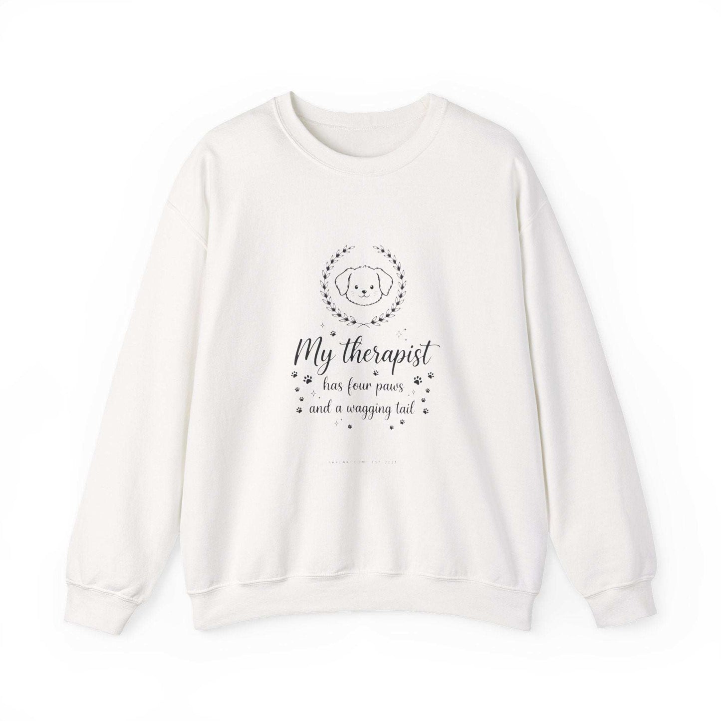 unisex off-white my therapist has four paws sweatshirt with dog face embroidery