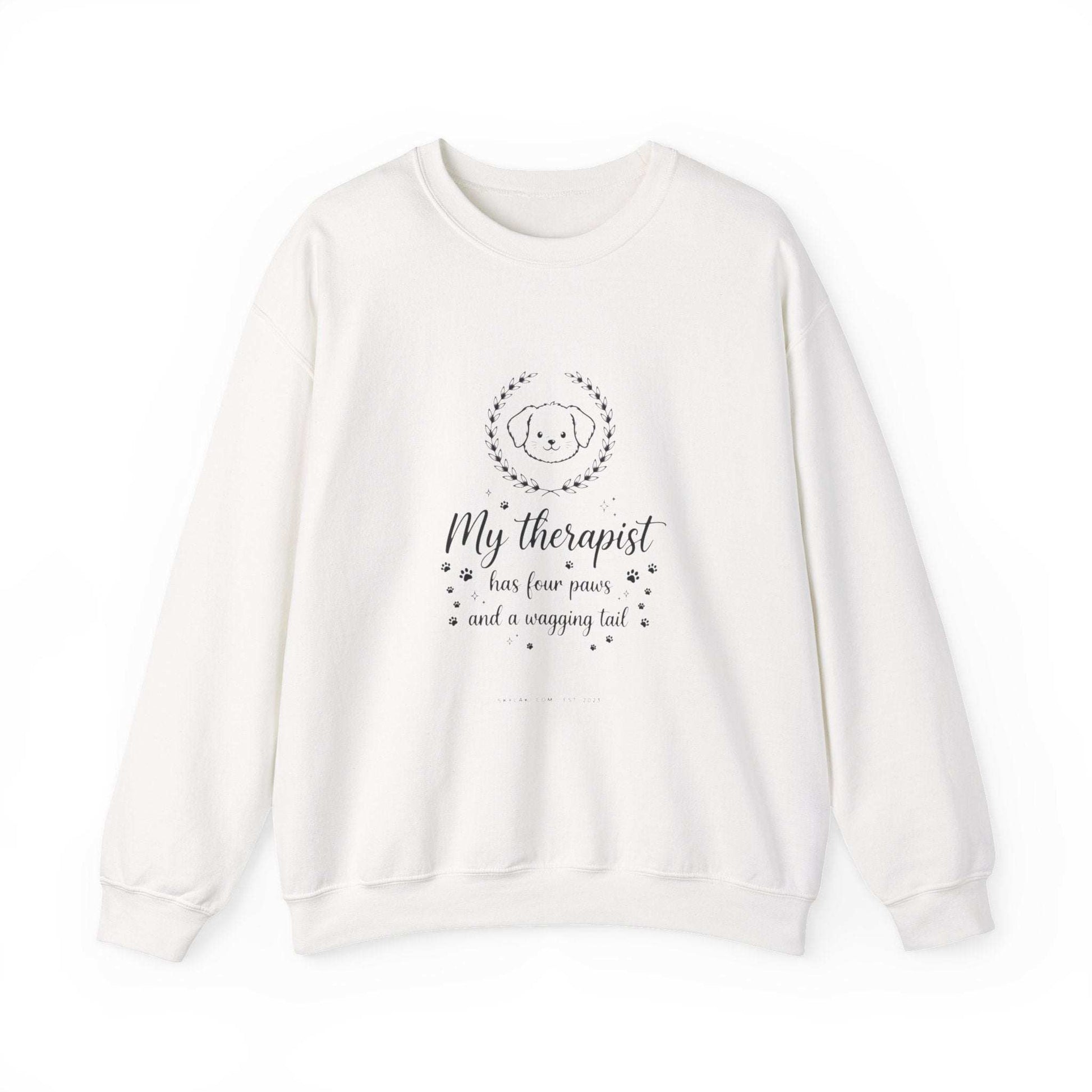 unisex off-white my therapist has four paws sweatshirt with dog face embroidery