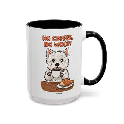 No Coffee No Woof Dog Mug with Westie design and colorful interior