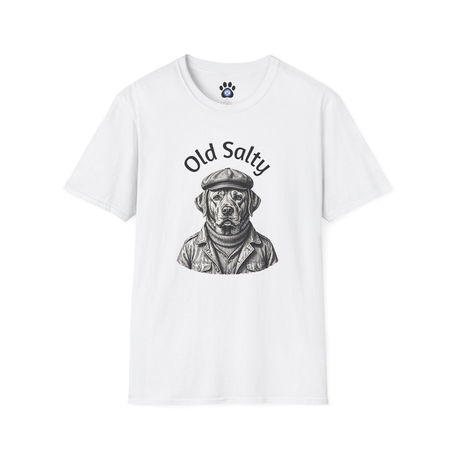 Unisex Old Salty Dog shirt with monochrome fisherman dog sketch