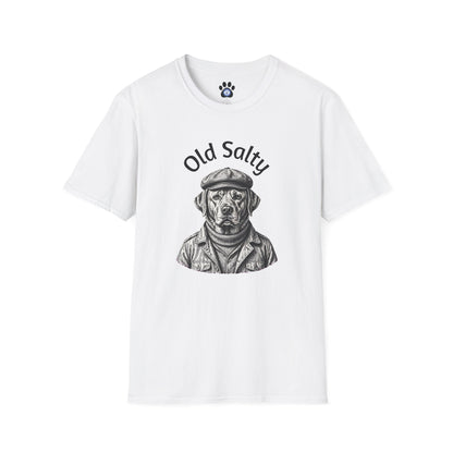 Unisex Old Salty Dog shirt with monochrome fisherman dog sketch