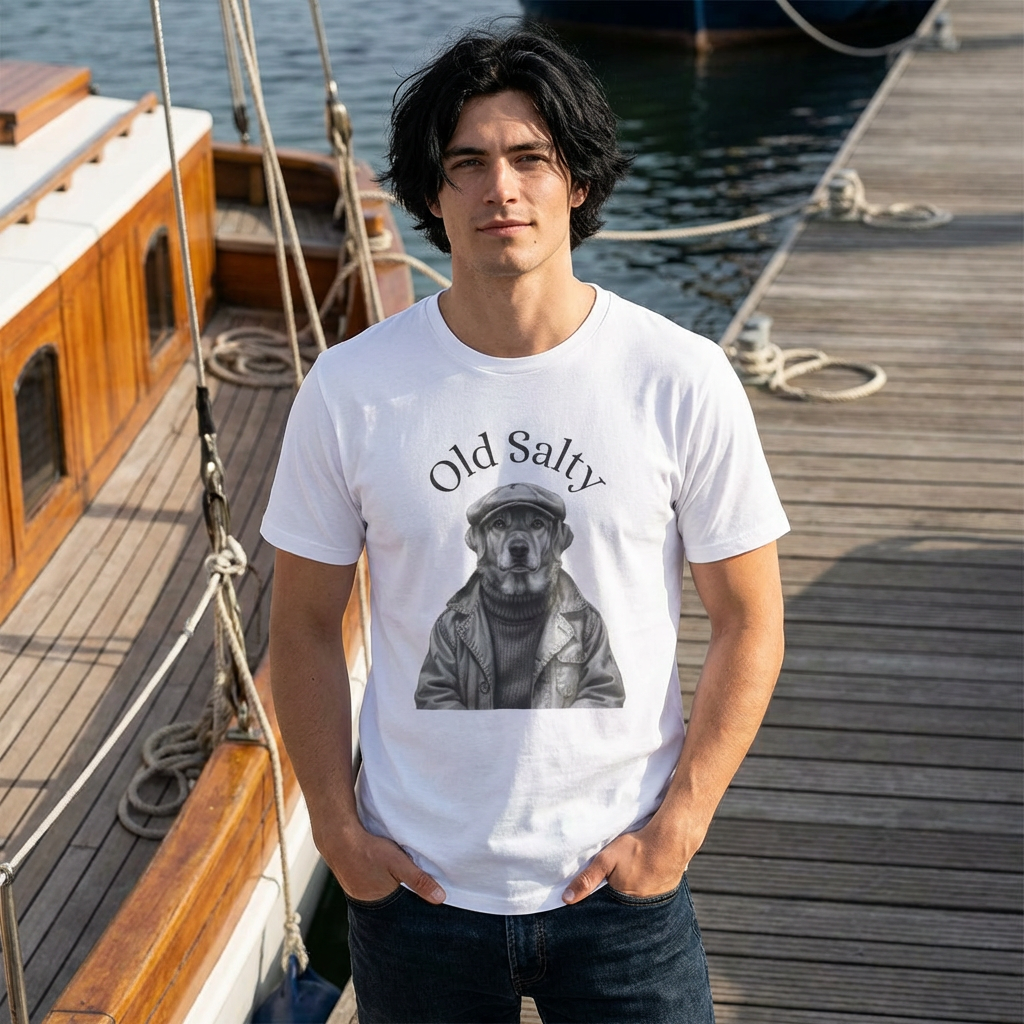 Old Salty Dog shirt unisex crew-neck tee with fisherman dog sketch