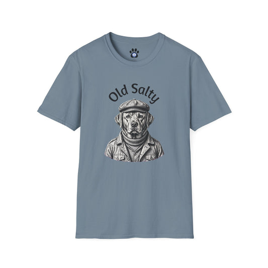 Old Salty Dog Shirt unisex crew-neck tee with vintage fisherman dog sketch