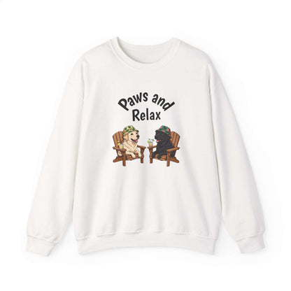 Unisex black and white Paws and Relax dog sweatshirt with lounging dogs illustration