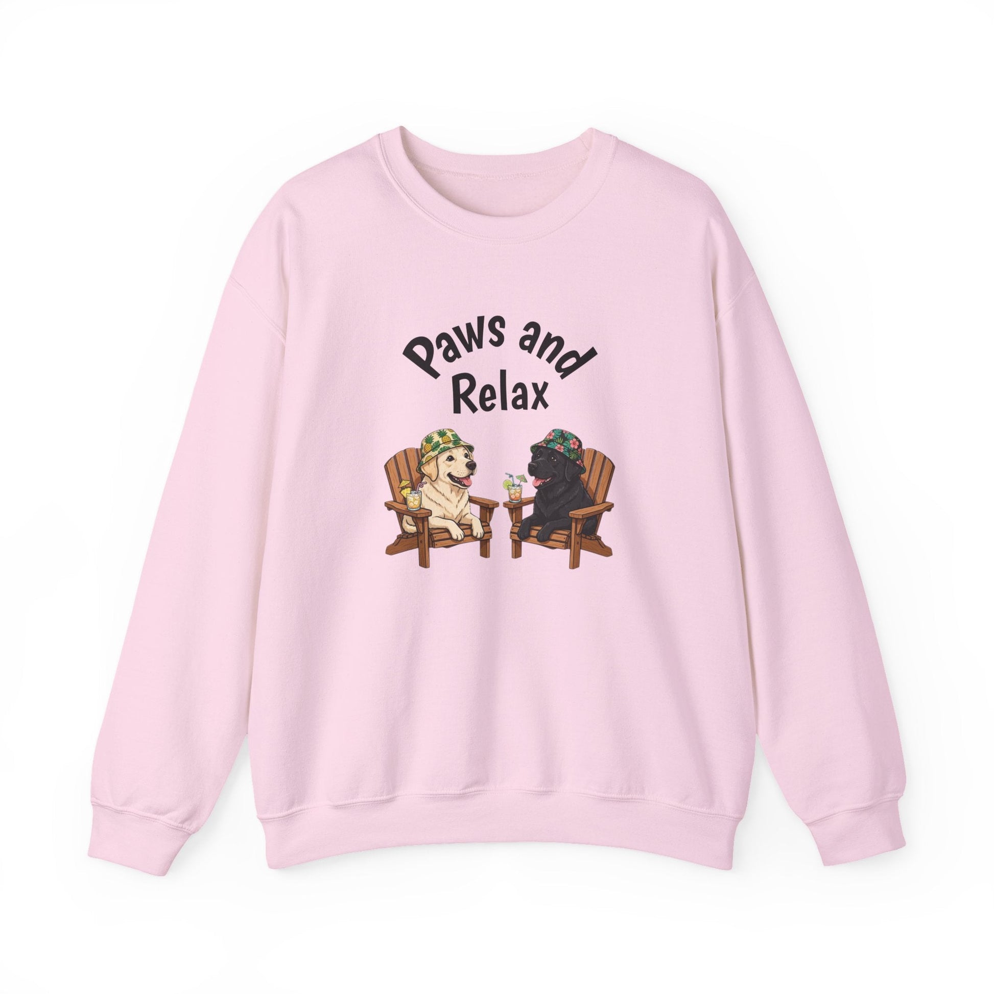 Unisex Paws and Relax dog sweatshirt with black-and-white dog illustration