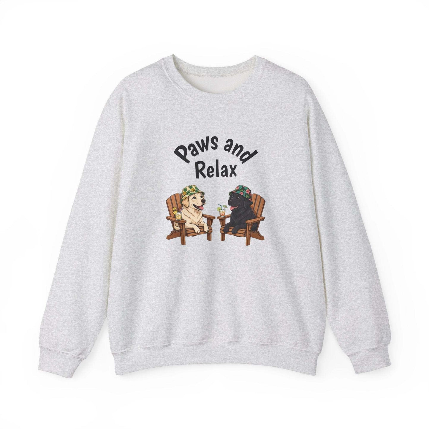 Paws and Relax unisex dog sweatshirt with black-and-white dog illustration