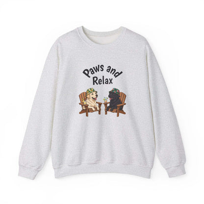 Paws and Relax unisex dog sweatshirt with black-and-white dog illustration